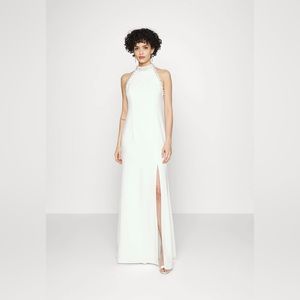 Adrianna Papell Pearl Crepe Halter Gown Occasion Wear Ivory size 4